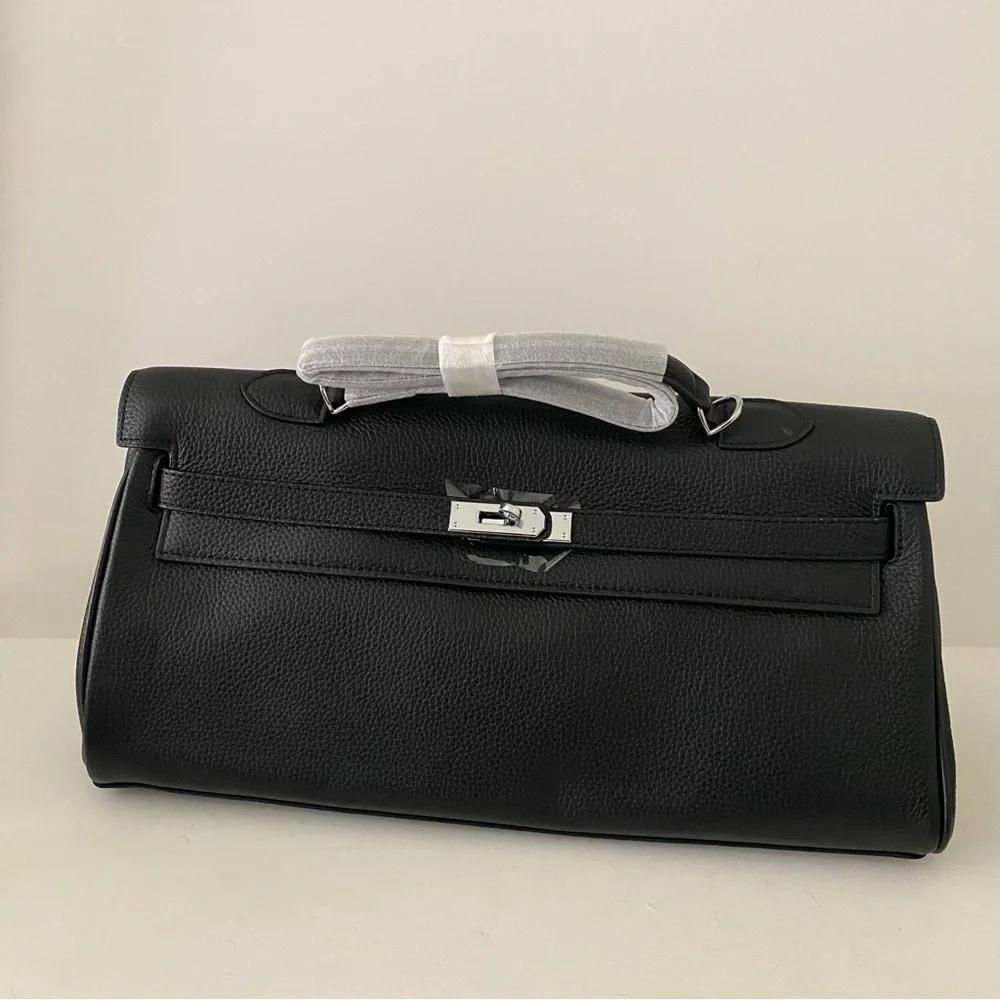 Black Silver Real Leather 42 Belted JPG Shoulder Bag Crossbody Lock Key B10/S2